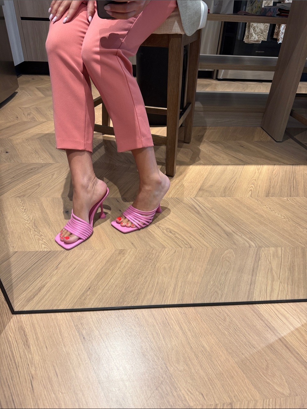 Zara Pink Strappy Square-Toe Heeled Mules